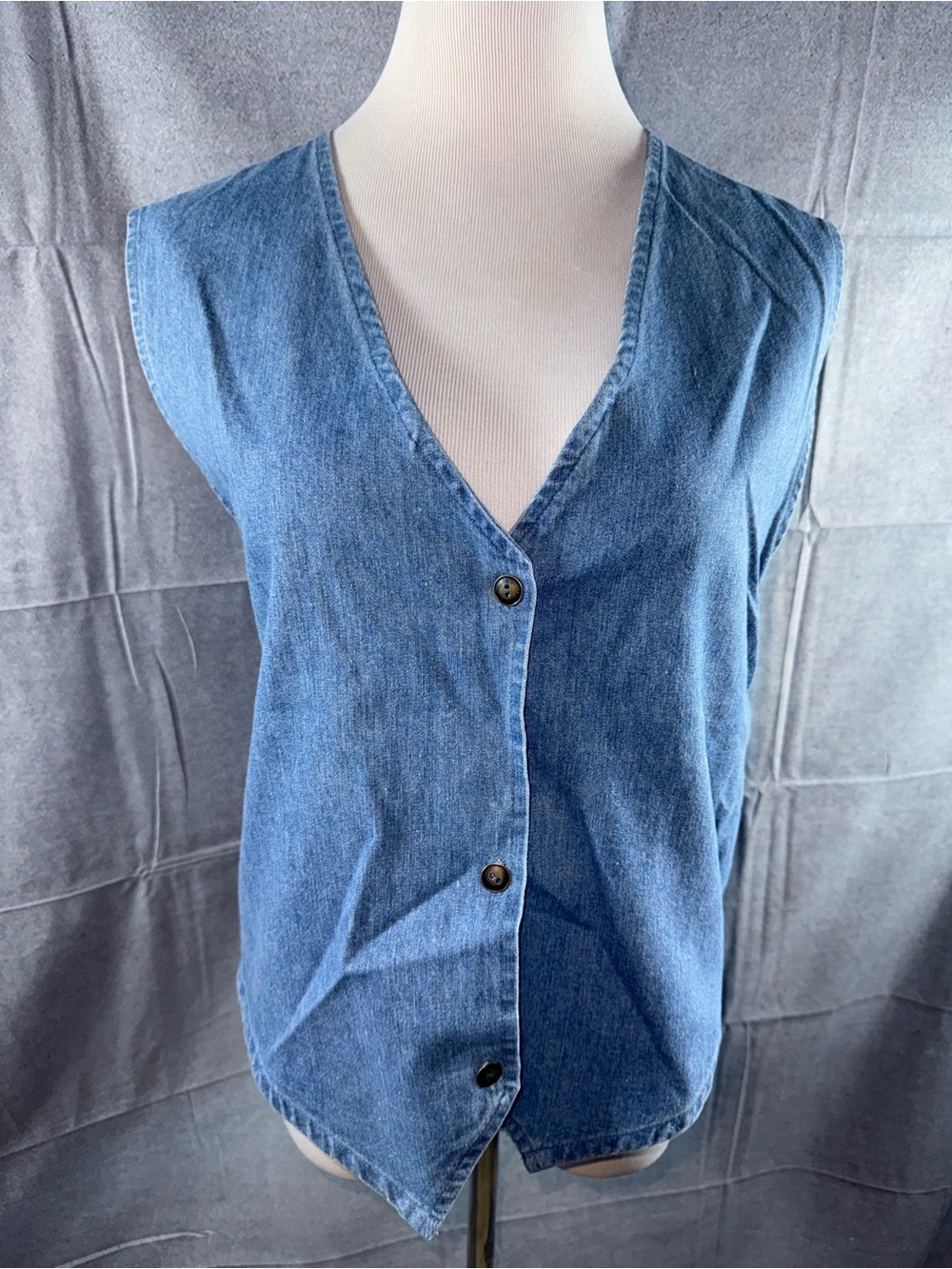 2643-Kevin G Sleeveless Denim Button-Front Vest in Blue